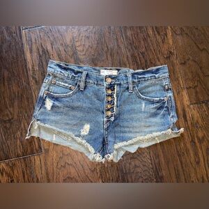 Free People Distressed Denim Shorts Frayed Hem Blue Women's Size 24